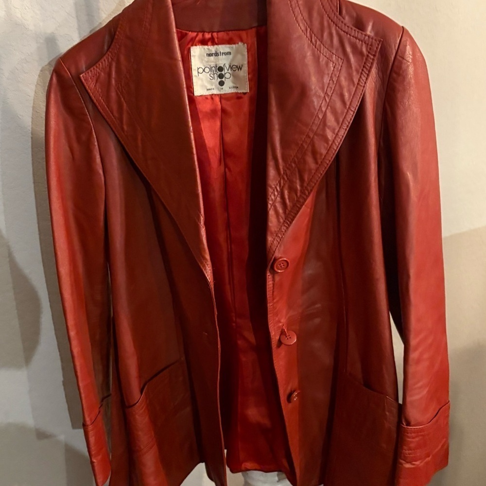 Nordstrom VINTAGE  | GENUINE Leather Short trench Style Jkt Burnt Orange SZ 10 - Picture 14 of 15